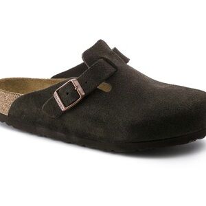Birkenstock Boston Suede Clog in Dark Brown Suede